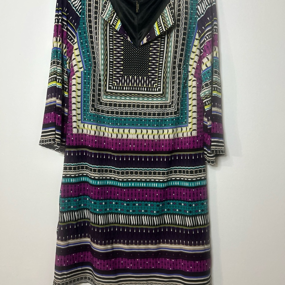 Laundry By Shelli Segal Purple and Teal Long Sleeve Dress
